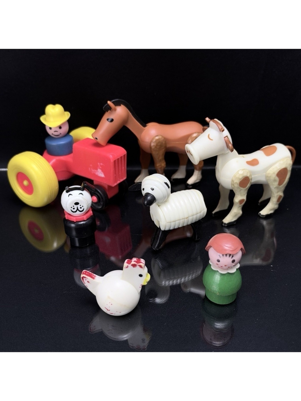 Vtg Fisher Price Little People Farm Figures Tractor Cow Horse Sheep Chicken Read